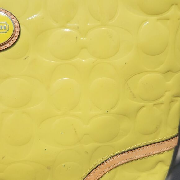Coach Yellow Patent Leather Mini Tote Bag Embossed Signature Style No. M1220-F4 - Picture 3 of 14